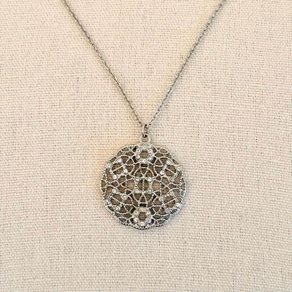 LOFT | Filigree Crystal Pendant Necklace | 36” Length